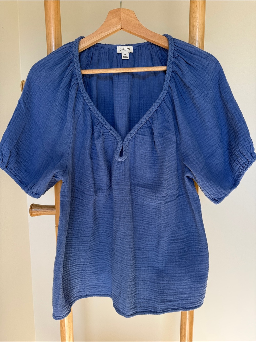 J. Crew Gauze Peasant Top with Braided V-Neck